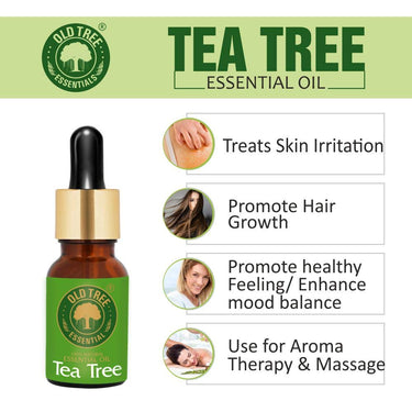 Old Tree Pure & Natural Tea Tree Essential Oil (15ml) - for Skin, Diffusers, Hair, Body, Acne, Nail care - Undiluted Essential Oil with Dropper for Aroma Therapy and Stress Relief